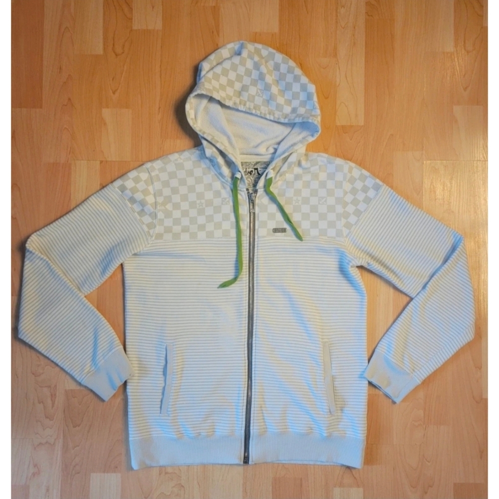 Quiksilver checkerboard/striped zip-up hoodie